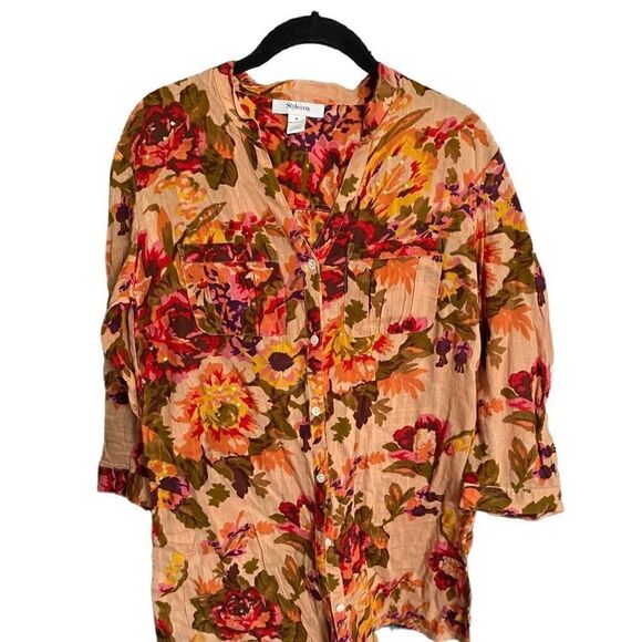 Style &co women’s button up floral, print Blouse/2cneq/swimsuit cover size 8 - Picture 1 of 6